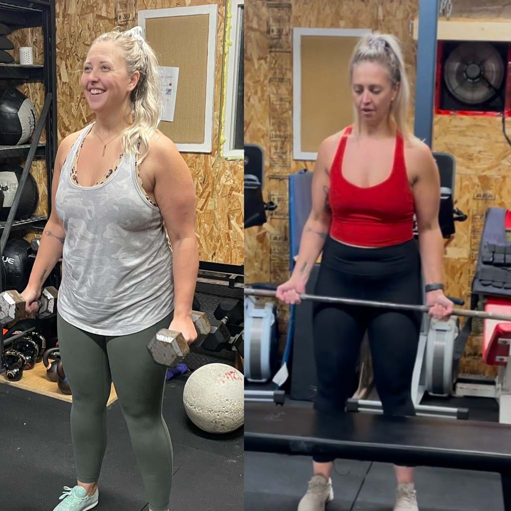 A before and after fitness picture showing significant changes.